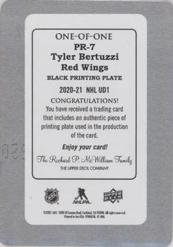 2020-21 Upper Deck - Predominant Printing Plates Black #PR-7 Tyler Bertuzzi Back