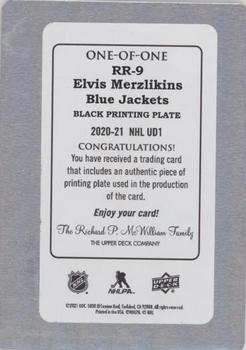 2020-21 Upper Deck - Rookie Retrospective Printing Plates Black #RR-9 Elvis Merzlikins Back