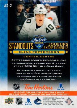 2020-21 Upper Deck Tim Hortons - All-Star Standouts #AS-2 Elias Pettersson Back