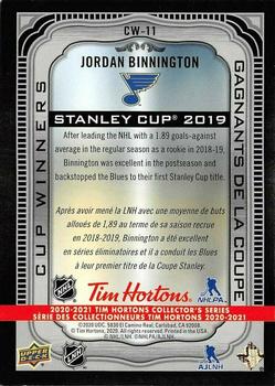 2020-21 Upper Deck Tim Hortons - Cup Winners #CW-11 Jordan Binnington Back