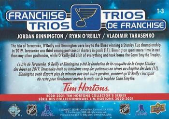 2020-21 Upper Deck Tim Hortons - Franchise Trios #T-3 Jordan Binnington / Ryan O'Reilly / Vladimir Tarasenko Back