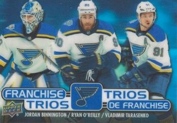 2020-21 Upper Deck Tim Hortons - Franchise Trios #T-3 Jordan Binnington / Ryan O'Reilly / Vladimir Tarasenko Front
