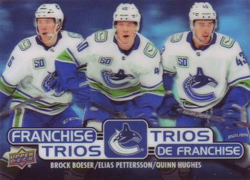 2020-21 Upper Deck Tim Hortons - Franchise Trios #T-5 Brock Boeser / Elias Pettersson / Quinn Hughes Front