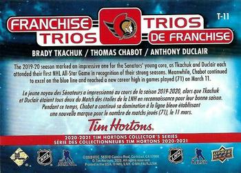 2020-21 Upper Deck Tim Hortons - Franchise Trios #T-11 Brady Tkachuk / Thomas Chabot / Anthony Duclair Back