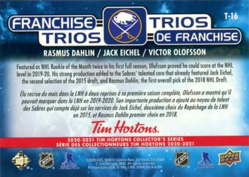 2020-21 Upper Deck Tim Hortons - Franchise Trios #T-16 Rasmus Dahlin / Jack Eichel / Victor Olofsson Back