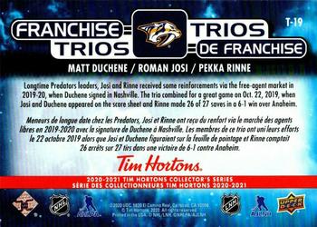 2020-21 Upper Deck Tim Hortons - Franchise Trios #T-19 Matt Duchene / Roman Josi / Pekka Rinne Back