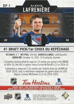 2020-21 Upper Deck Tim Hortons - #1 Draft Pick Redemption #DP-1 Alexis Lafreniere Back