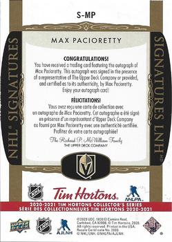 2020-21 Upper Deck Tim Hortons - NHL Signatures #S-MP Max Pacioretty Back