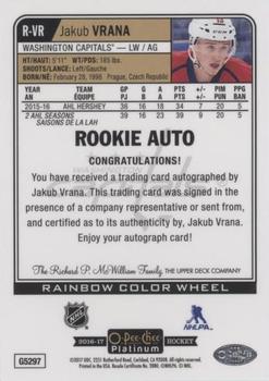 2016-17 O-Pee-Chee Platinum - Rookie Autographs Rainbow Color Wheel #R-VR Jakub Vrana Back