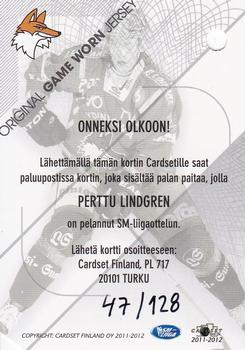 2011-12 Cardset Finland - Game Worn Jersey Redemption #NNO Perttu Lindgren Back