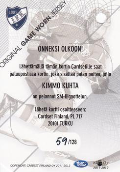 2011-12 Cardset Finland - Game Worn Jersey Redemption #NNO Kimmo Kuhta Back