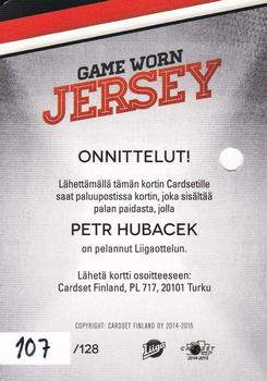 2014-15 Cardset Finland - Game Worn Jersey Series 2 Redemption #NNO Petr Hubacek Back