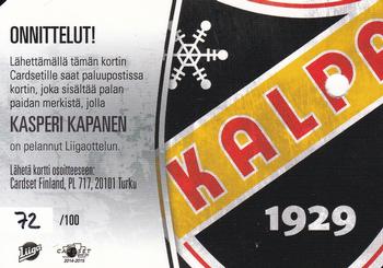 2014-15 Cardset Finland - Patch Series 2 Redemption #NNO Kasperi Kapanen Back