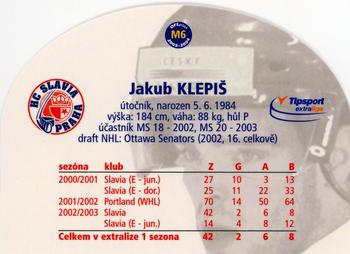 2003-04 Czech OFS - Insert M - Blue #M6 Jakub Klepis Back