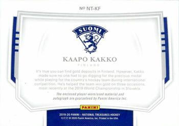2019-20 Panini Chronicles - National Treasures Rookie Patch Autographs #NT-KF Kaapo Kakko Back