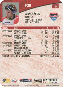 2012-13 Czech OFS Plus - Die Cut #128 Lukas Sablik Back
