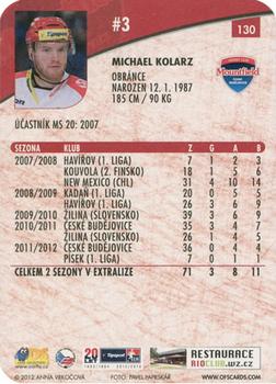 2012-13 Czech OFS Plus - Die Cut #130 Michael Kolarz Back