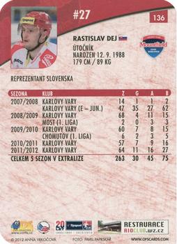 2012-13 Czech OFS Plus - Die Cut #136 Rastislav Dej Back