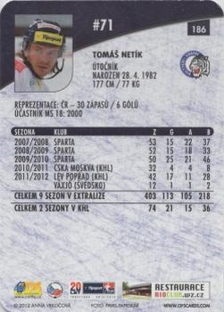 2012-13 Czech OFS Plus - Die Cut #186 Tomas Netik Back