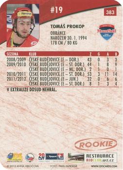 2012-13 Czech OFS Plus - Die Cut #383 Tomas Prokop Back
