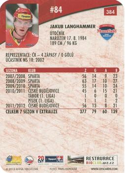 2012-13 Czech OFS Plus - Die Cut #384 Jakub Langhammer Back