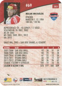 2012-13 Czech OFS Plus - Die Cut #385 Milan Michalek Back