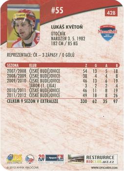 2012-13 Czech OFS Plus - Die Cut #428 Lukas Kveton Back