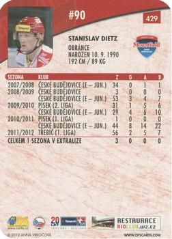 2012-13 Czech OFS Plus - Die Cut #429 Stanislav Dietz Back