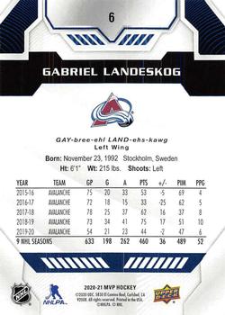 2020-21 Upper Deck MVP - Blue #6 Gabriel Landeskog Back