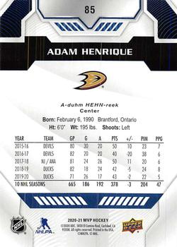 2020-21 Upper Deck MVP - Blue #85 Adam Henrique Back