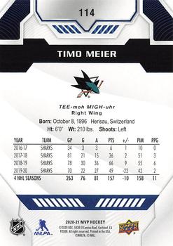 2020-21 Upper Deck MVP - Blue #114 Timo Meier Back