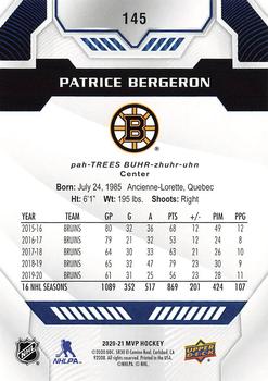 2020-21 Upper Deck MVP - Blue #145 Patrice Bergeron Back