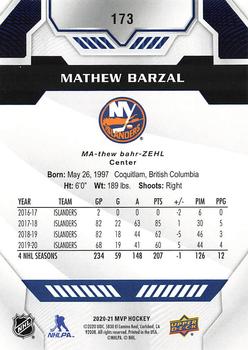 2020-21 Upper Deck MVP - Blue #173 Mathew Barzal Back