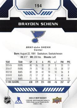 2020-21 Upper Deck MVP - Blue #194 Brayden Schenn Back