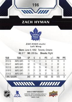 2020-21 Upper Deck MVP - Blue #196 Zach Hyman Back