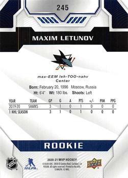 2020-21 Upper Deck MVP - Blue #245 Maxim Letunov Back