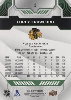2020-21 Upper Deck MVP - Green Script #2 Corey Crawford Back