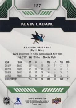 2020-21 Upper Deck MVP - Green Script #187 Kevin Labanc Back