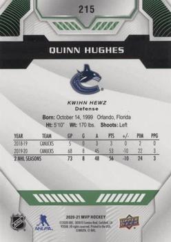 2020-21 Upper Deck MVP - Green Script #215 Quinn Hughes Back