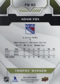 2020-21 Upper Deck MVP - Predictor Winner Achievement #PW-NO Adam Fox Back