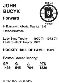 1991-92 Sports Action Boston Bruins Legends #5 Johnny Bucyk Back
