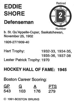 1991-92 Sports Action Boston Bruins Legends #30 Eddie Shore Back