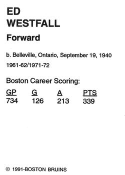 1991-92 Sports Action Boston Bruins Legends #34 Ed Westfall Back