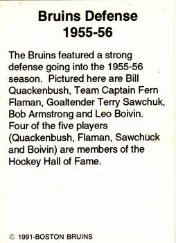 1991-92 Sports Action Boston Bruins Legends #35 Bill Quackenbush / Fern Flaman / Terry Sawchuk / Bob Armstrong / Leo Bolvin Back