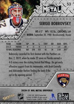 2020-21 SkyBox Metal Universe #53 Sergei Bobrovsky Back