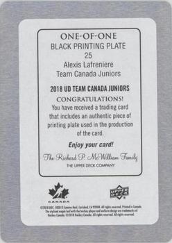 2018 Upper Deck Team Canada Juniors - Printing Plates Black #25 Alexis Lafreniere Back