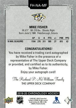 2019-20 Upper Deck Chronology - Franchise History Autographs #FH-NA-MF Mike Fisher Back