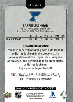 2019-20 Upper Deck Chronology - Franchise History Autographs #FH-ST-BJ Barret Jackman Back