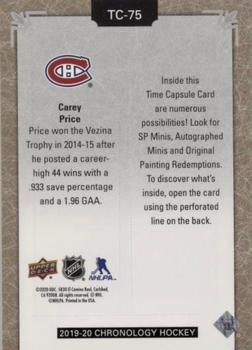 2019-20 Upper Deck Chronology - Time Capsules Rip Cards #TC-75 Carey Price Back