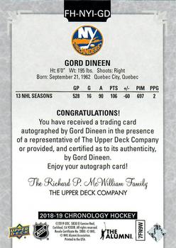 2019-20 Upper Deck Chronology - 2018-19 Upper Deck Chronology Update #FH-NYI-GD Gord Dineen Back